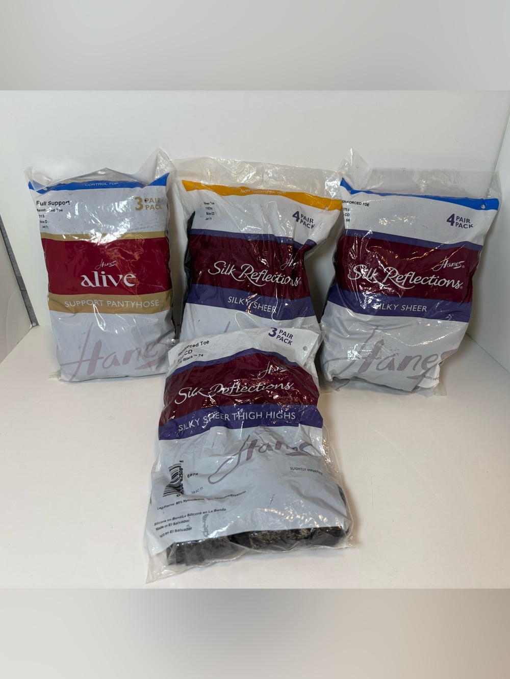 Hanes Silk Reflections Lot of 4black pantyhose packs size CD total of 14 pair